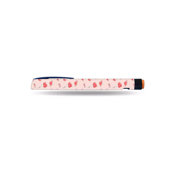 NovoRapid Flexpen insulin pen decorated with Valentine-themed love heart stickers