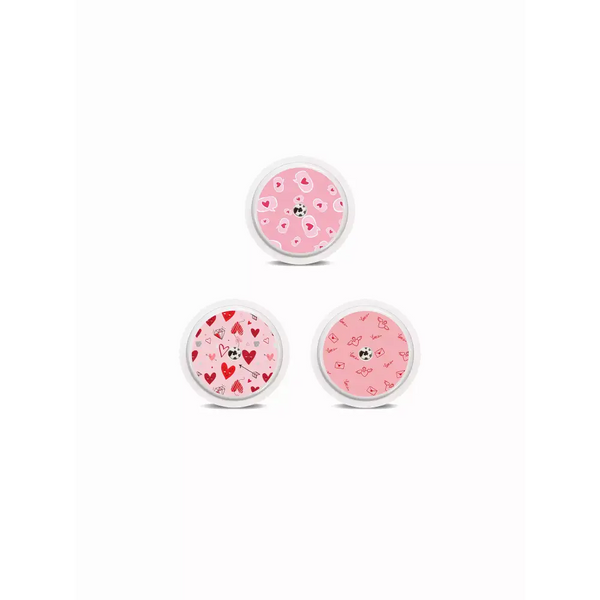 Valentine's Edition Freestyle Libre 2 Sensor Stickers with rainbow hearts, water-resistant.