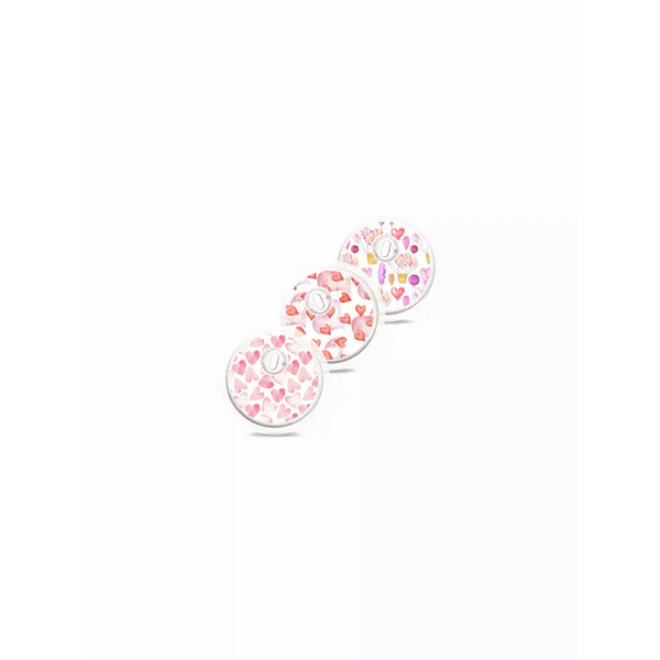 Freestyle Libre 3 Valentine Edition sensor stickers, set of three, heart designs.