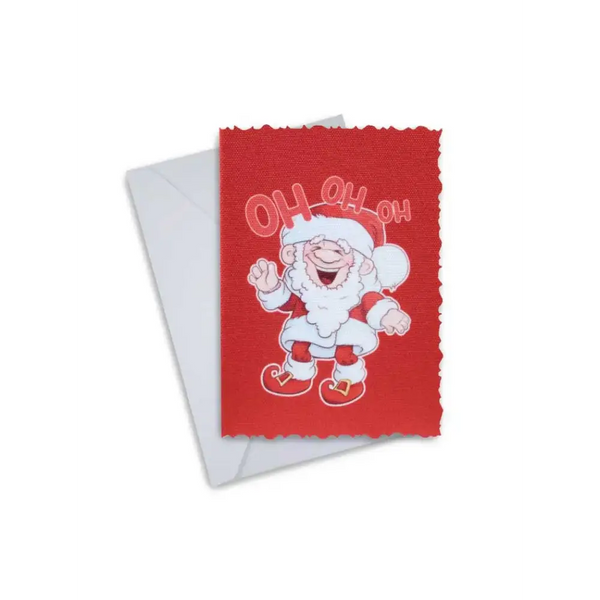 Christmas greeting card featuring Santa Claus design with "Oh Oh Oh" text, paired with an envelope.