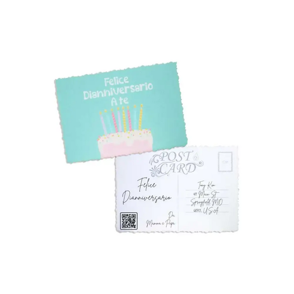 Empowering Diaversary Postcards with colorful cake design