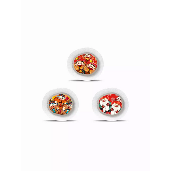 Three white plates with sushi rolls next to Dexcom G7 Stickers for Christmas 2024