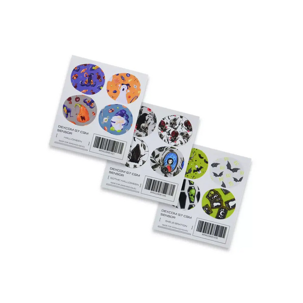 Dexcom G7 CGM Halloween sensor stickers set of 4 with festive designs.