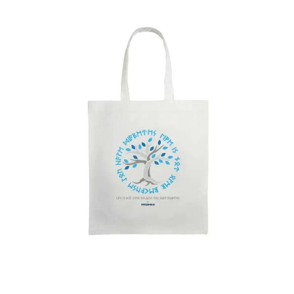 Diabetes Awareness Tote Bag with Viking symbols and Tree of Life design.