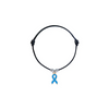 Diabetic bracelet with blue awareness ribbon and eco-friendly design.