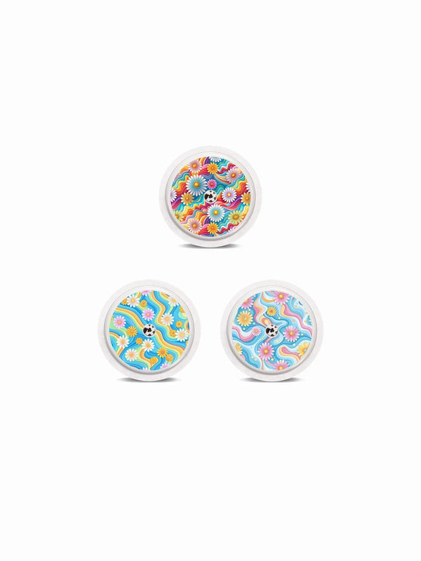 Freestyle Libre 2 summer edition stickers featuring tropical and floral designs.