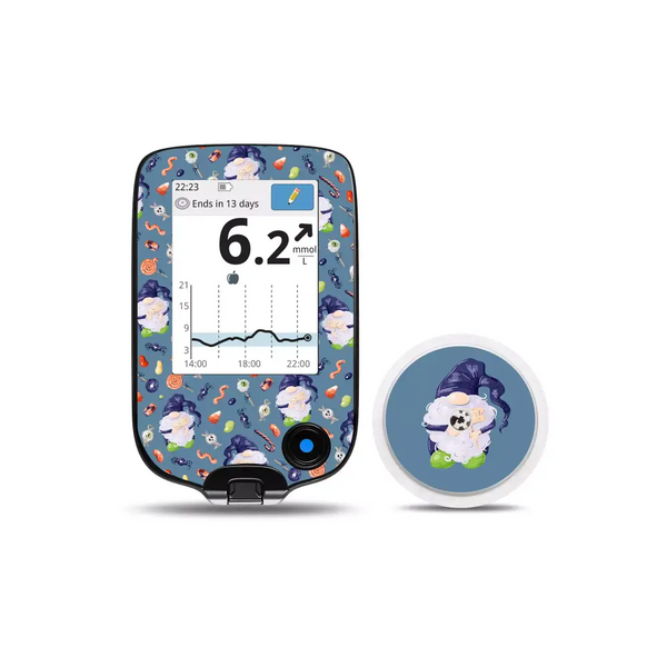 Freestyle Libre Halloween Edition reader and sensor with festive stickers.