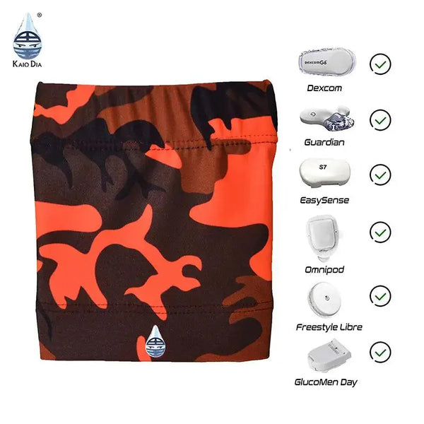 Fluorescent Dia-Band armband for insulin patch pump and glucose sensor, compatible with Dexcom, Medtronic, Omnipod, Freestyle Libre, and more.