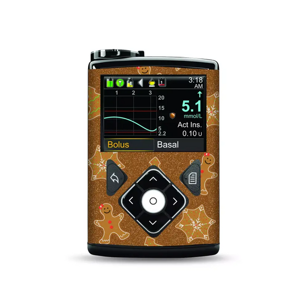 Medtronic MiniMed Insulin Pump with Christmas gingerbread and stars decorative skin