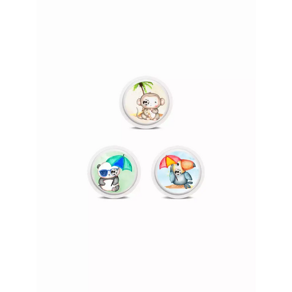 Freestyle Libre 2 Summer Edition stickers with tropical designs and animal illustrations.