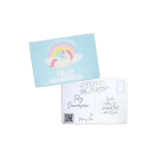 Empowering Diaversary Postcards with rainbow unicorn design.