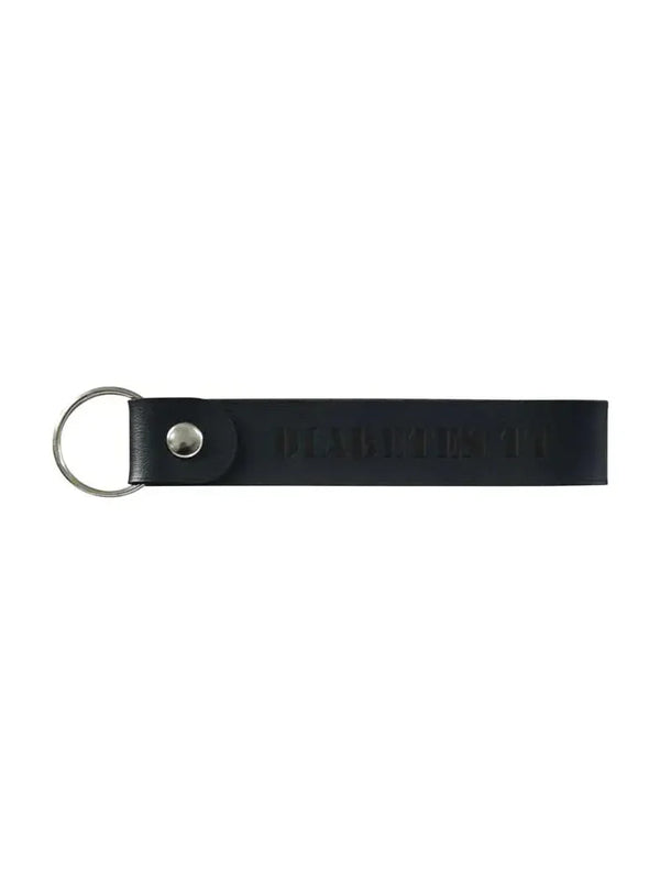 Diabetes Type 1 leather keychain in black with ring, Kaio-Key Hanger for awareness and organization.