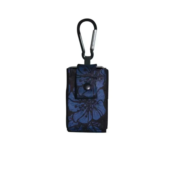 Ultra-compact insulin pump pouch with carabiner, featuring floral pattern, for Tandem Mobi and t:slim X2.