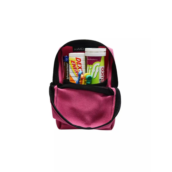 Mini kit bag for diabetics with essentials, compact design, belt loops, pink color.