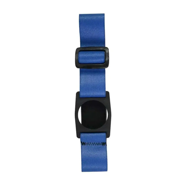 A close-up view of the Freestyle Libre 2 Armband in blue, showing the adjustable strap and sensor holder.