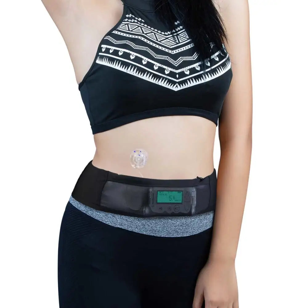 Woman wearing a black insulin pump waist belt with mesh window Obraz