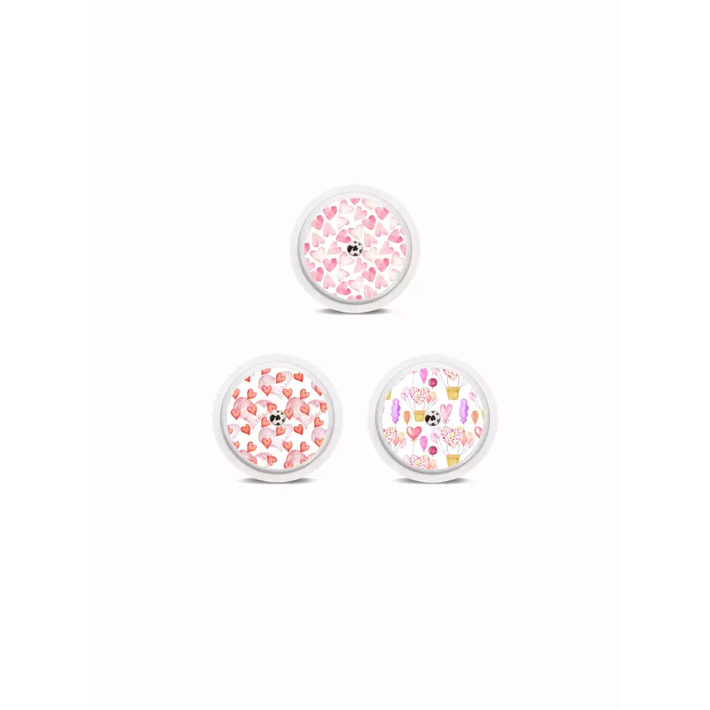 Freestyle Libre 2 Sensor Stickers Valentine Edition 2024 with rainbow heart motifs and water-resistant design.