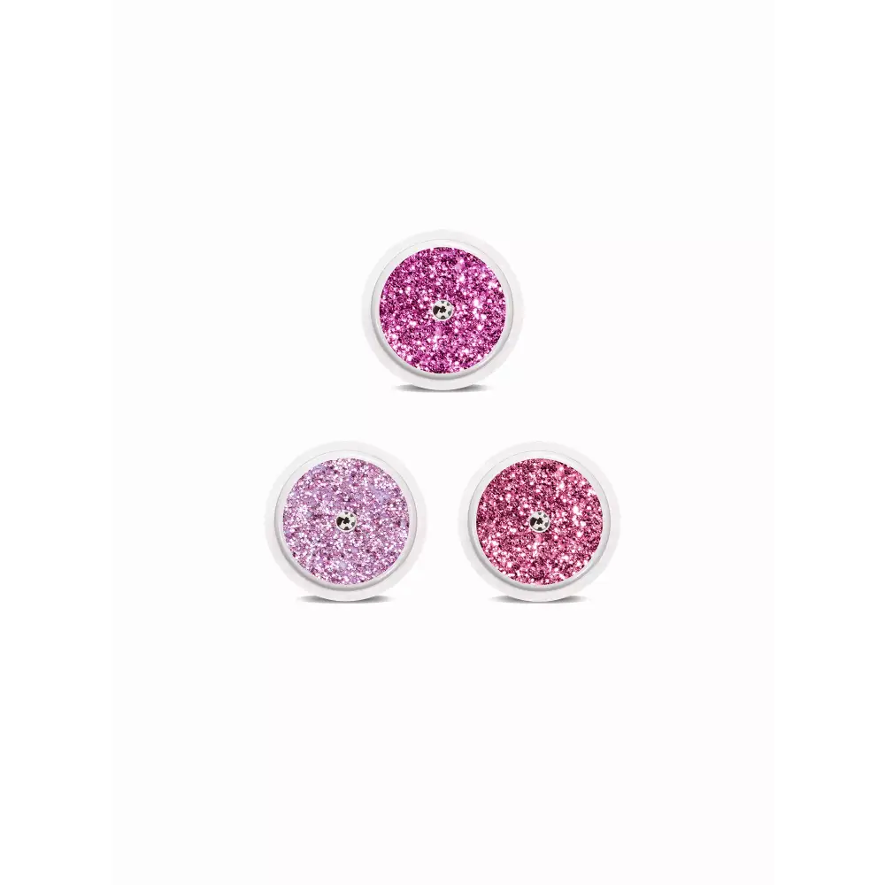 Freestyle Libre 2 Sensor Stickers Valentine Edition 2024 with pink and purple glitter designs.
