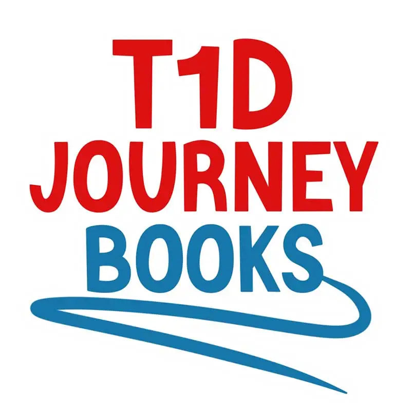 Red "T1D Journey Books" text with a blue swoosh underneath. Obraz