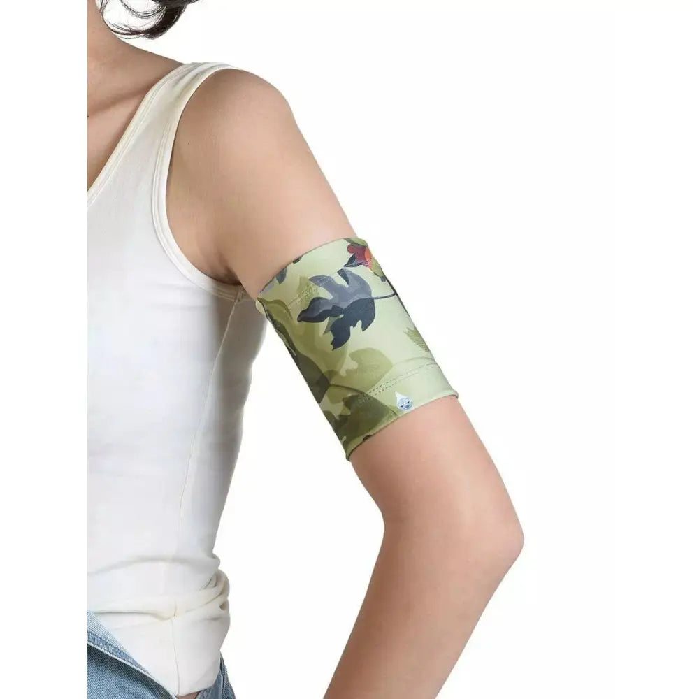 Blood glucose monitor armband for CGM and Omnipod protection.