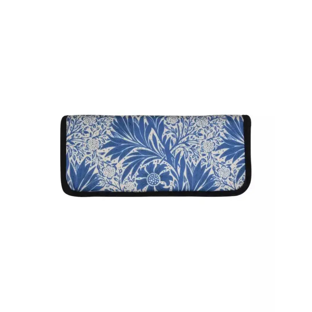Stylish blue and white insulin travel case with compact design for diabetes supplies.