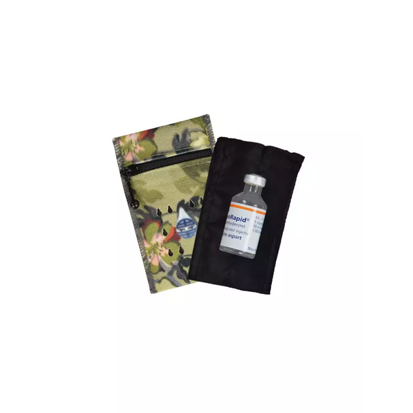 Insulin travel case cooler with floral design, keeps vial cold up to 48 hours without electricity.