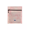 Insulin cooling wallet for vials or eye drops, featuring pink and black raindrop design with zipper closure.