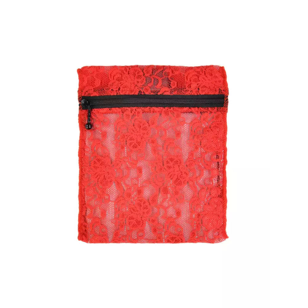 Insulin cooling wallet in red lace design, Dia-Cool Spacy Lacy for 4 vials or eye drops, portable and reusable.