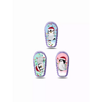 Cartoon penguin characters on colorful winter-themed Dexcom G6 Stickers for Christmas 2024