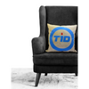 Diabetes Awareness Pillow Cover on dark armchair, blue circle design, supportive home decor.