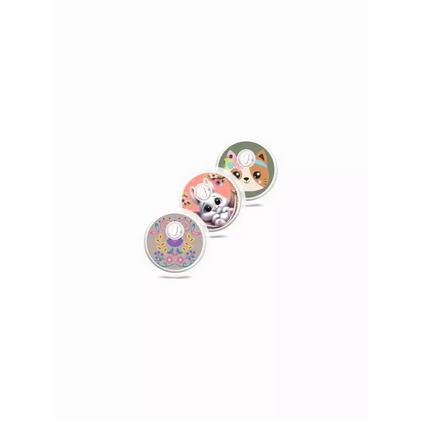 Libre 3 Sensor Stickers with spring floral and animal designs.