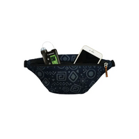 Black patterned Dia-Fanny Pack with geometric designs for diabetic supplies and essentials