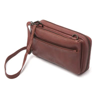 Side view of Brown Leather Diabetic Supplies Shoulder Bag - MARLY