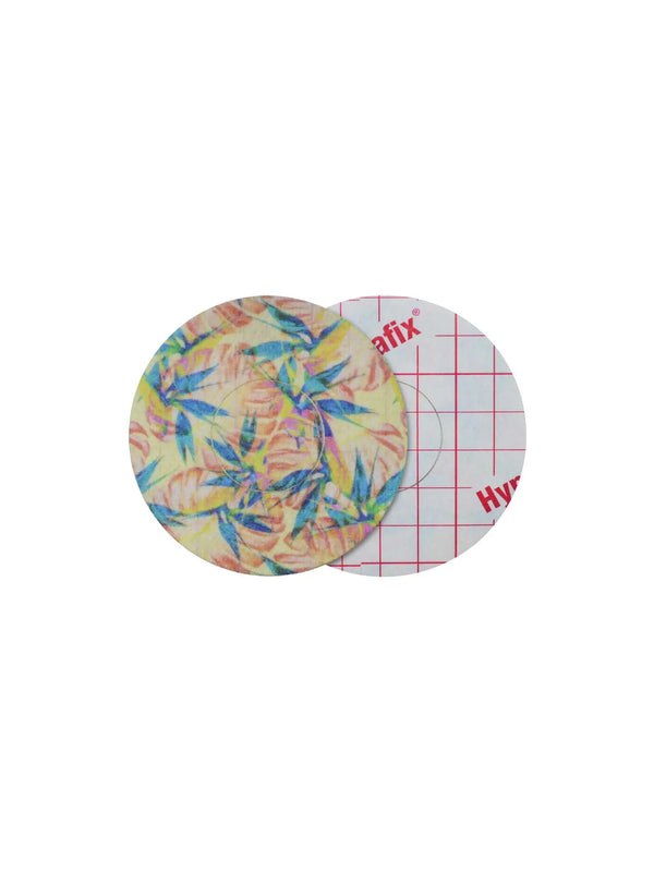 Freestyle Libre 2 tropical overpatch front and back view adhesive CGM patch showing full design and medical grade material