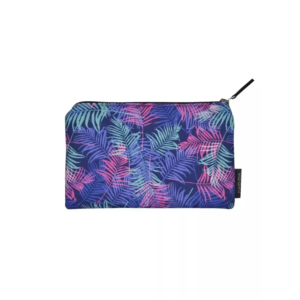 Zipper bag for diabetics with colorful leaf design for storing diabetic supplies.