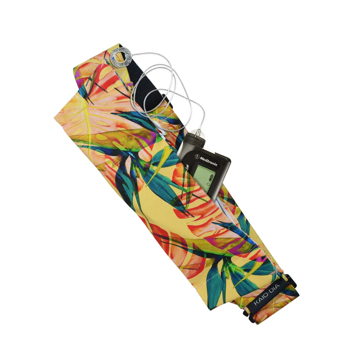 Insulin pump belt floral print pocket detail Dia Belly Belt showing storage compartment for insulin pump