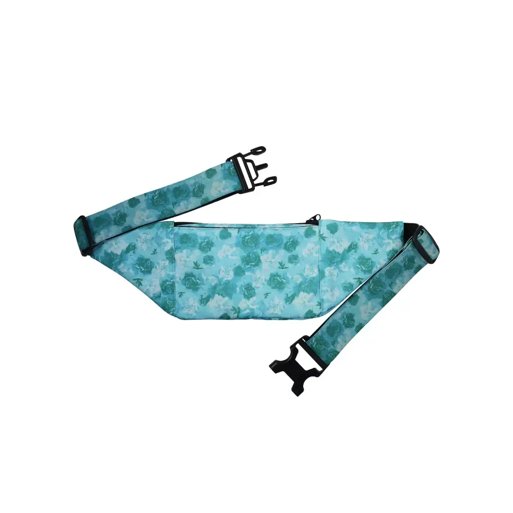 Insulin pump belt with two pockets in a stylish floral design for comfort and organization.