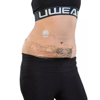 Lace insulin pump waist belt for women with type 1 diabetes, featuring secure tubing placement and stylish design.