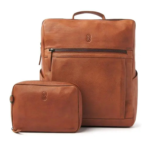 Leather diabetes backpack by Sweet Collections with secure storage and adjustable straps.