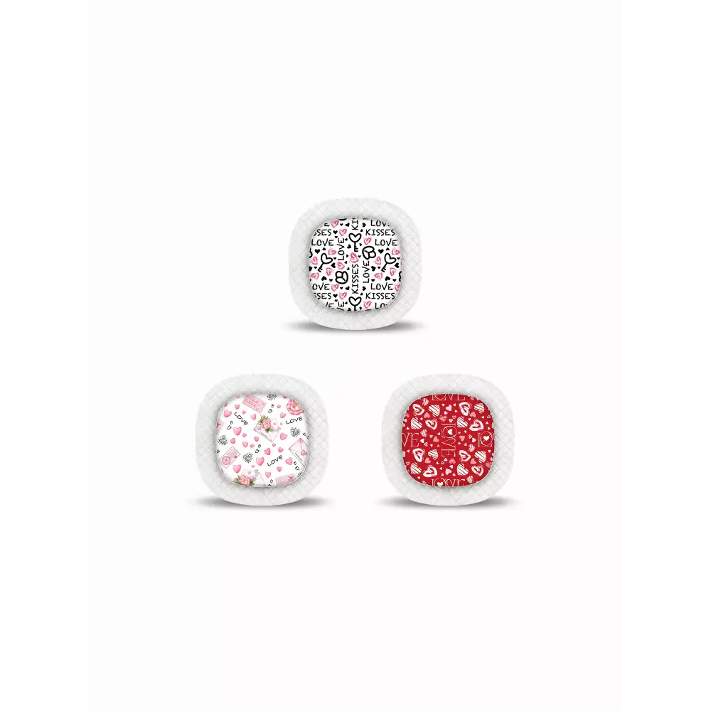 Valentine 2025 Medtronic Simplera Stickers featuring love, plants, and gothic themes for CGM sensor.