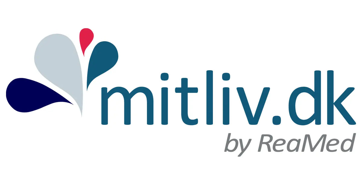 Mitliv.dk by ReaMed logo with blue, grey, and red heart-shaped elements. Obraz