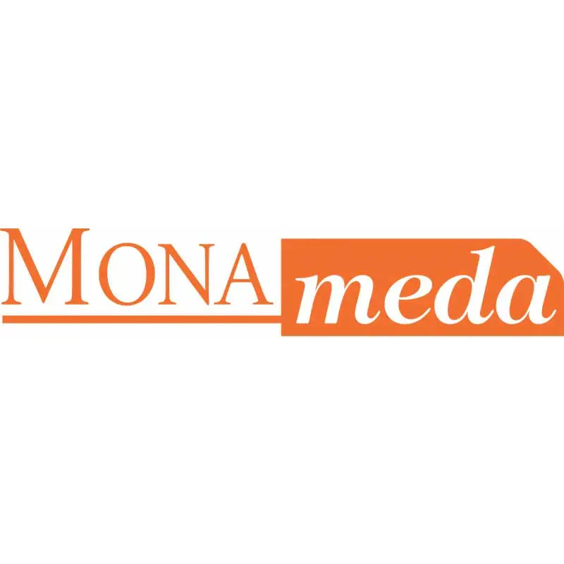 MONAmeda logo: "MONA" in orange serif font, "meda" in orange sans-serif on an orange rounded rectangle. Obraz