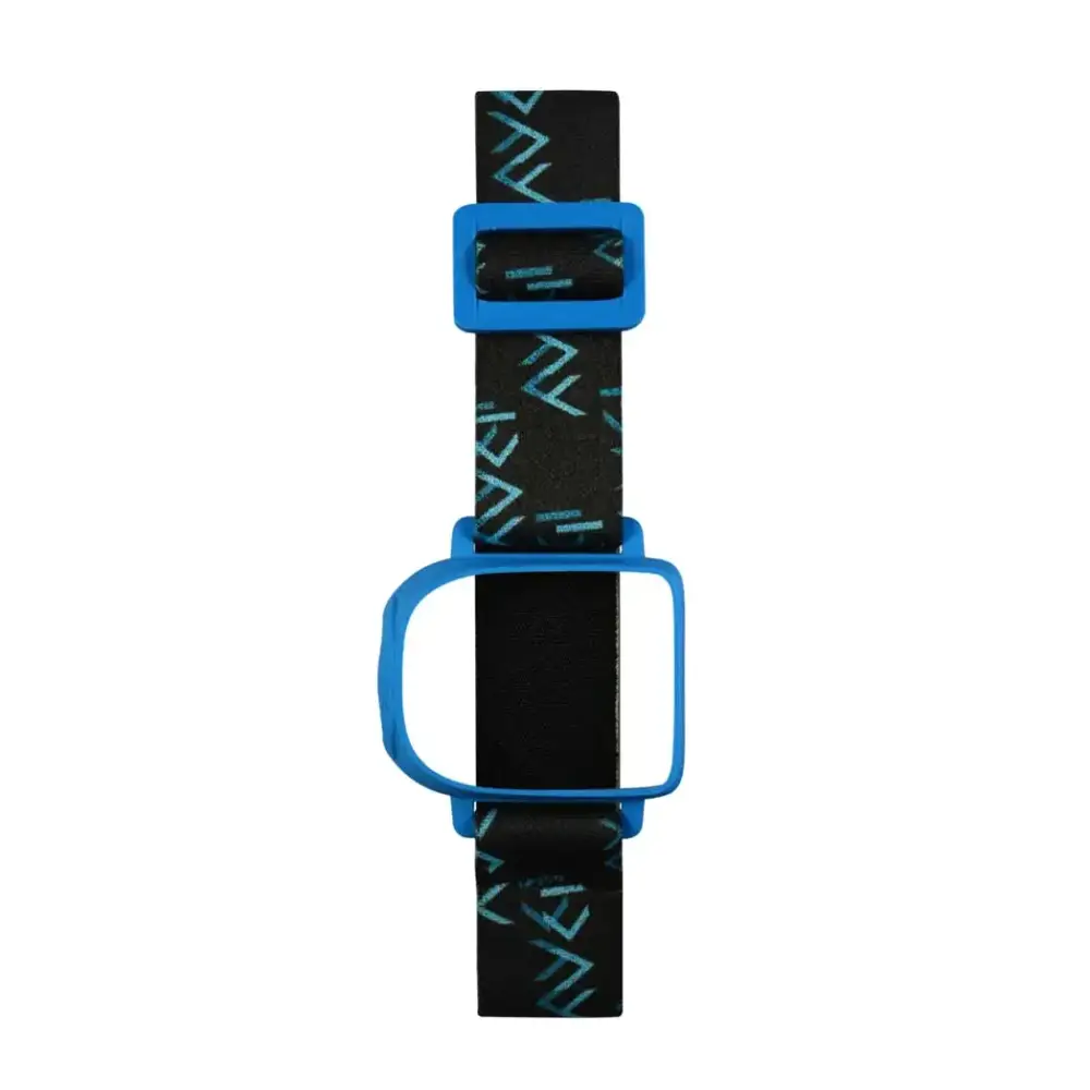 Omnipod insulin patch pump adjustable armband with blue Dia-Style clip for secure fit.