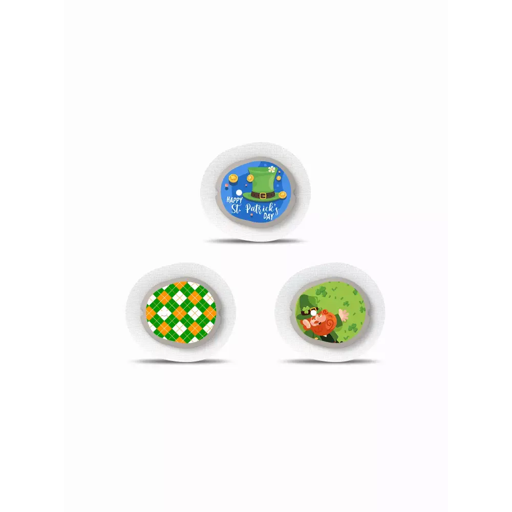 St. Patrick's Day Dexcom G7 Sensor Stickers, festive holiday designs.