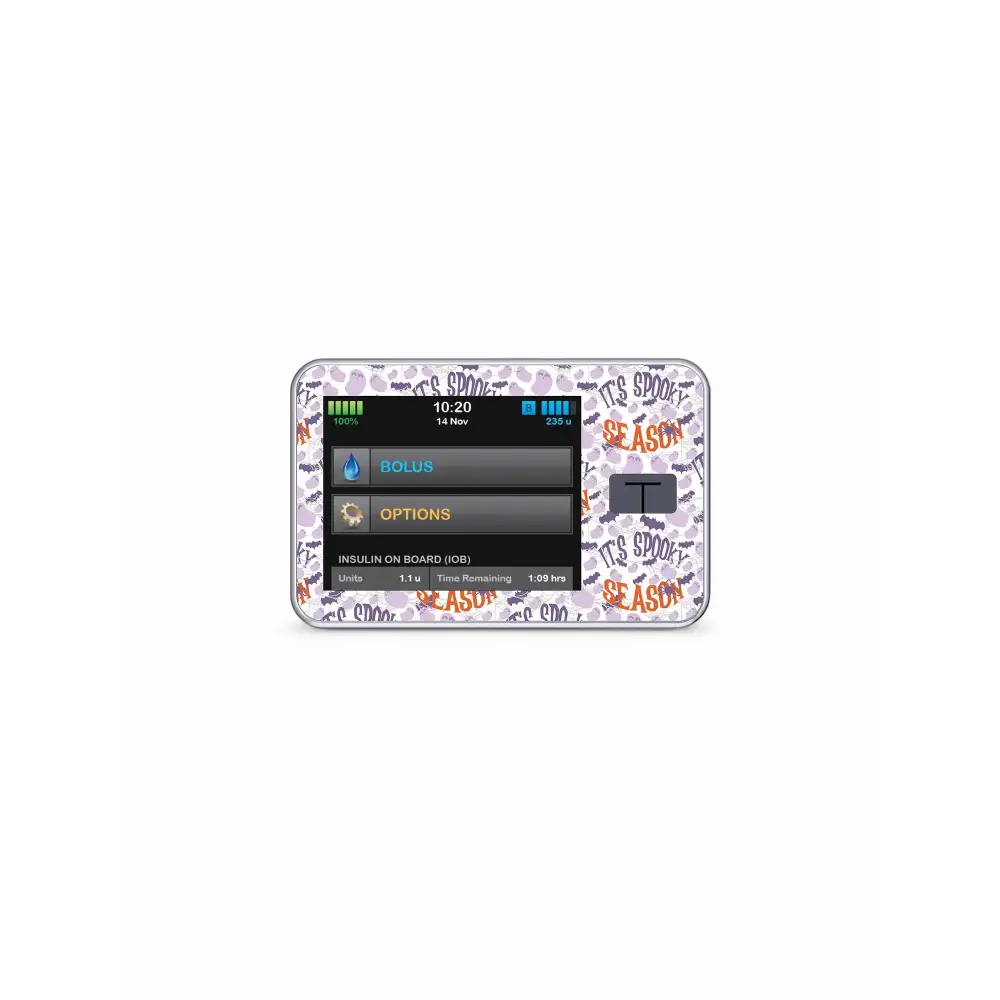 Tandem T Slim with Halloween 2024 sticker, featuring spooky seasonal design for festive protection.
