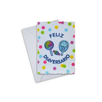 Colorful Diaversary card with candy designs, celebrating diabetes milestone.
