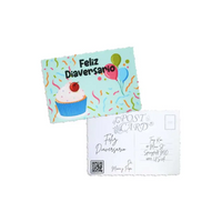 Colorful Diaversary postcard with festive cupcake and balloon design, perfect for celebrating diabetes milestones.