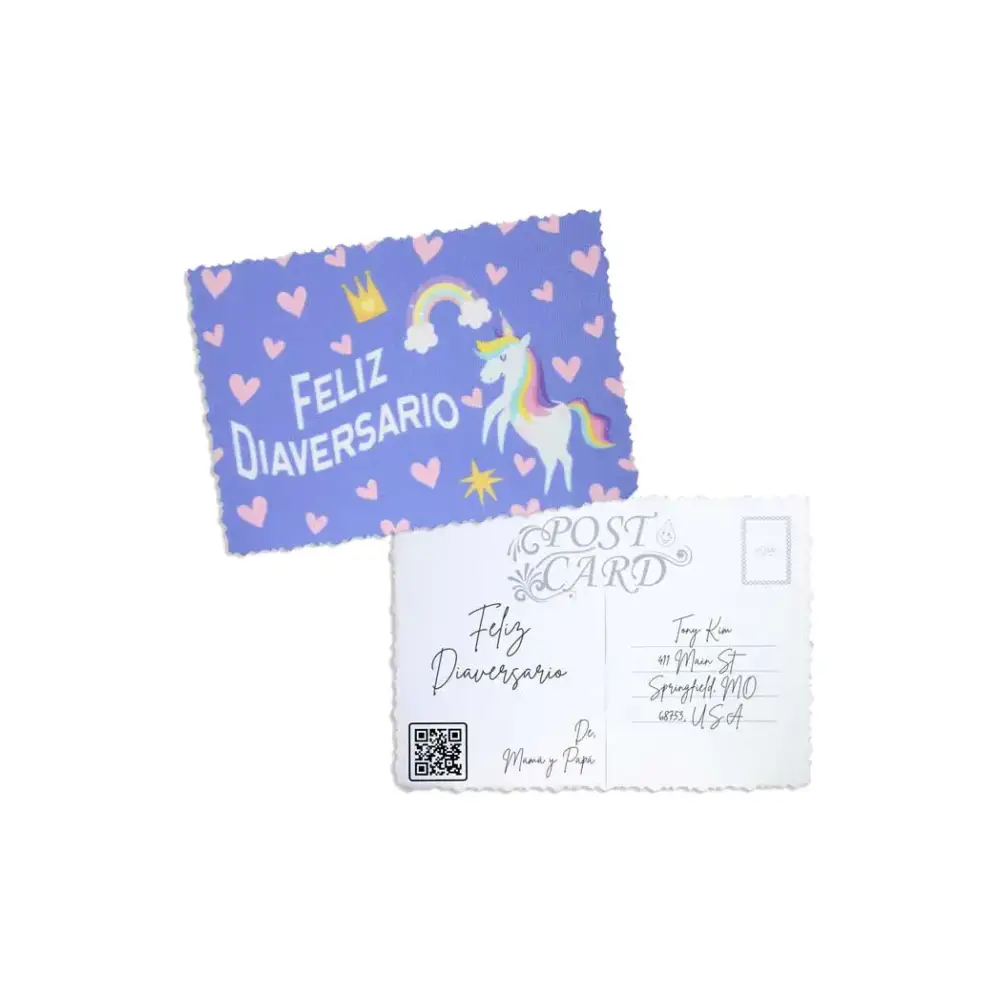 Empowering Diaversary Postcards with vibrant unicorn design and heart pattern, celebrating diabetes milestones.