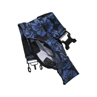 Adjustable waist belt for insulin pump with floral design, lightweight, discreet, suitable for various pumps.