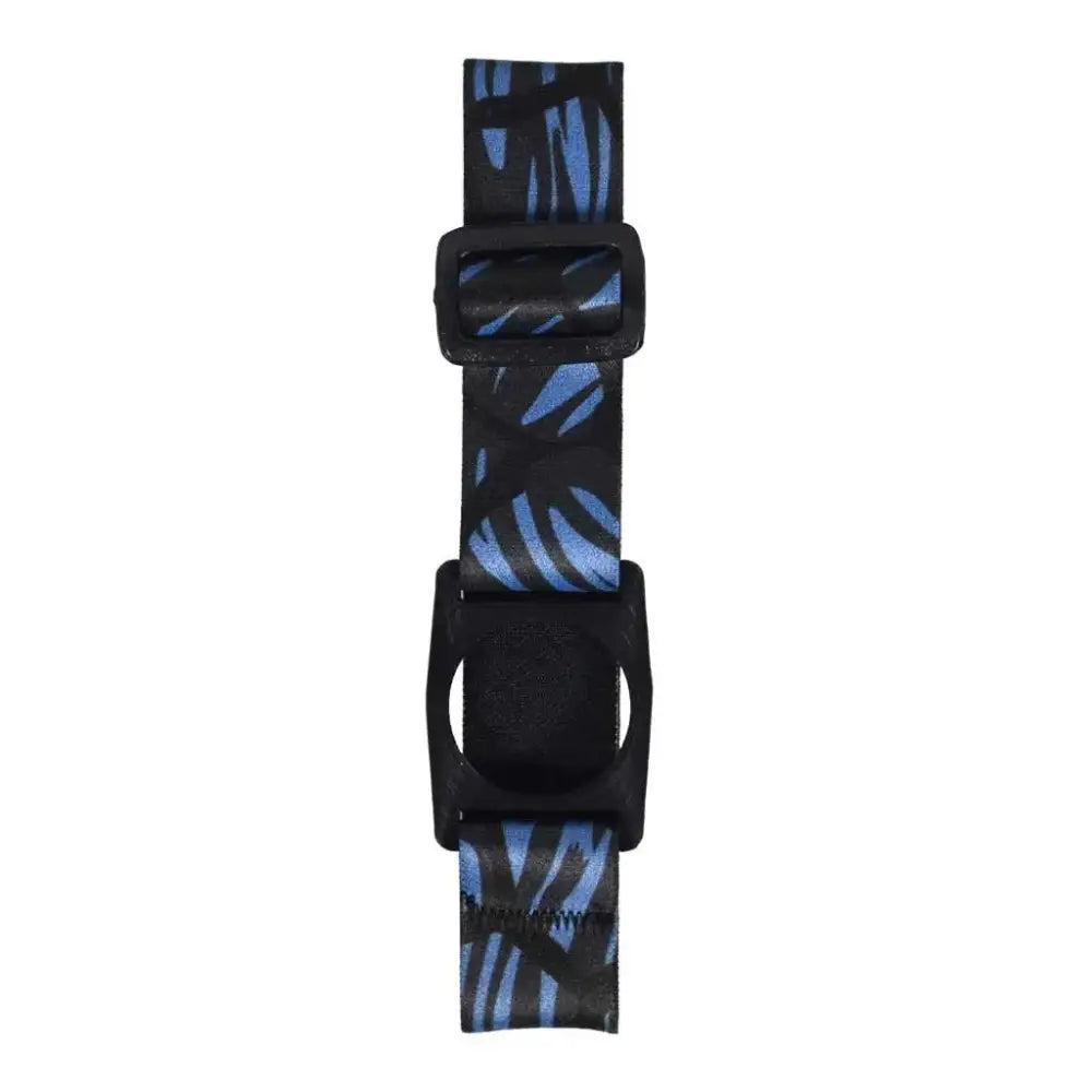 The Freestyle Libre 2 Armband with a black and blue stripe pattern, showcasing the adjustable strap and sensor holder.